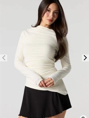 Urban Planet Cream Long Sleeve Ruched Top